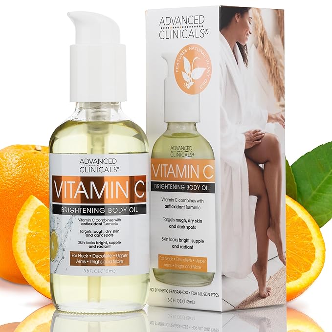 【エクスプレス便】Advanced Clinicals Vitamin C Body Oil W/Vitamin E & Turmeric 3.8 oz アドバンスドクリニカルズ ビタミンC ボディオイル ビタミンE & ターメリック配合 112ml