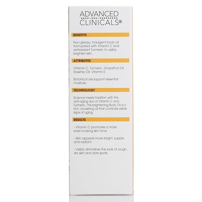 【エクスプレス便】Advanced Clinicals Vitamin C Body Oil W/Vitamin E & Turmeric 3.8 oz アドバンスドクリニカルズ ビタミンC ボディオイル ビタミンE & ターメリック配合 112ml