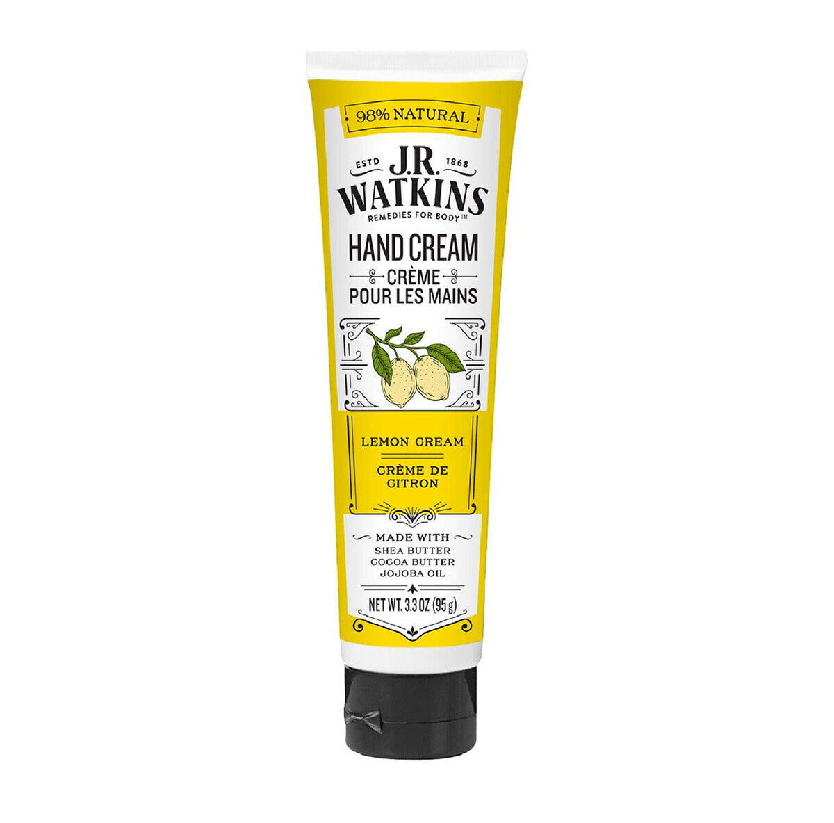 【追跡可能海外メール便】J.R. Watkins Natural Moisturizing Hand Cream Lemon 3.3oz ジェイ・アール・ワトキンス ハンドクリーム 95g ボディクリーム 保湿 植物由来 シアバター ココアバター アボカドオイル