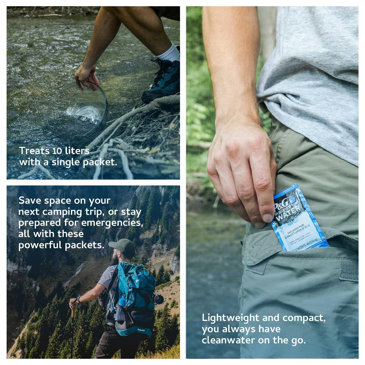 【追跡可能海外メール便】P&G Purifier of Water Portable Water Purifier Packets 4g (4 packets) P&G 携帯用 浄水パケット 4個セット ハイキング 災害時 キャンプ 防災