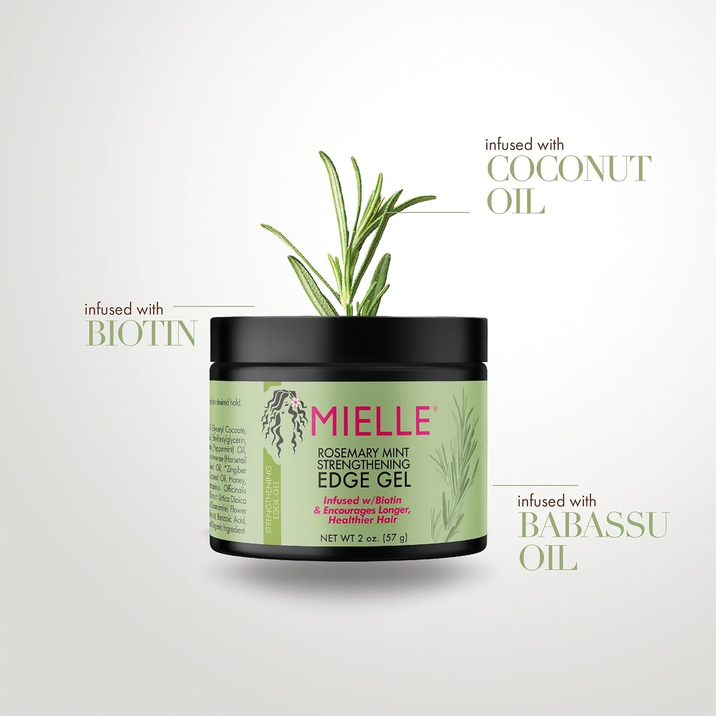 【追跡可能海外メール便】Mielle Organics Rosemary Mint Strengthening Edge Gel Biotin & Essential Oil 2oz<br> ミエーレ ローズマリーミント エッジジェル ビオチン & エッセンシャルオイル 57g