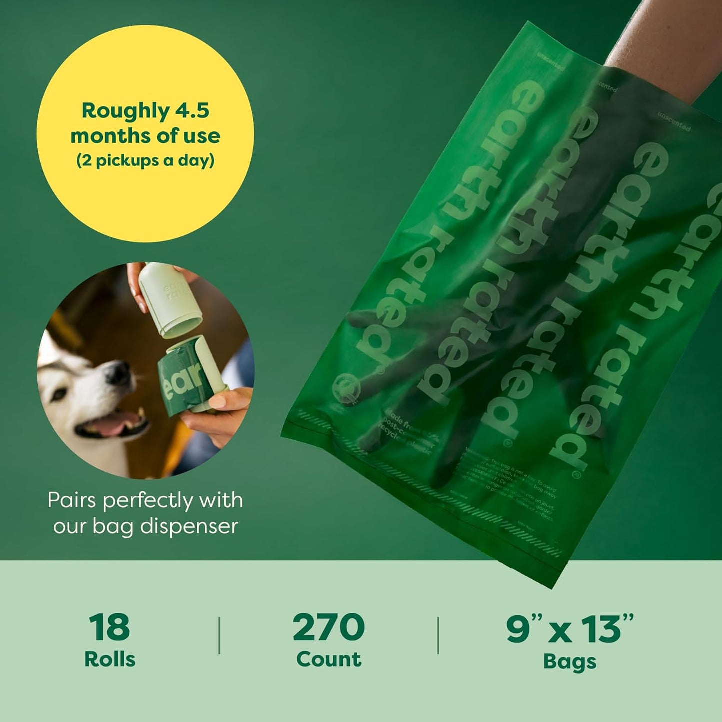 【エクスプレス便】Earth Rated Dog Poop Bags Unscented 270 Count 無香料 小型犬から大型犬用 防漏性と特厚に特化 ペット用フン袋 270枚