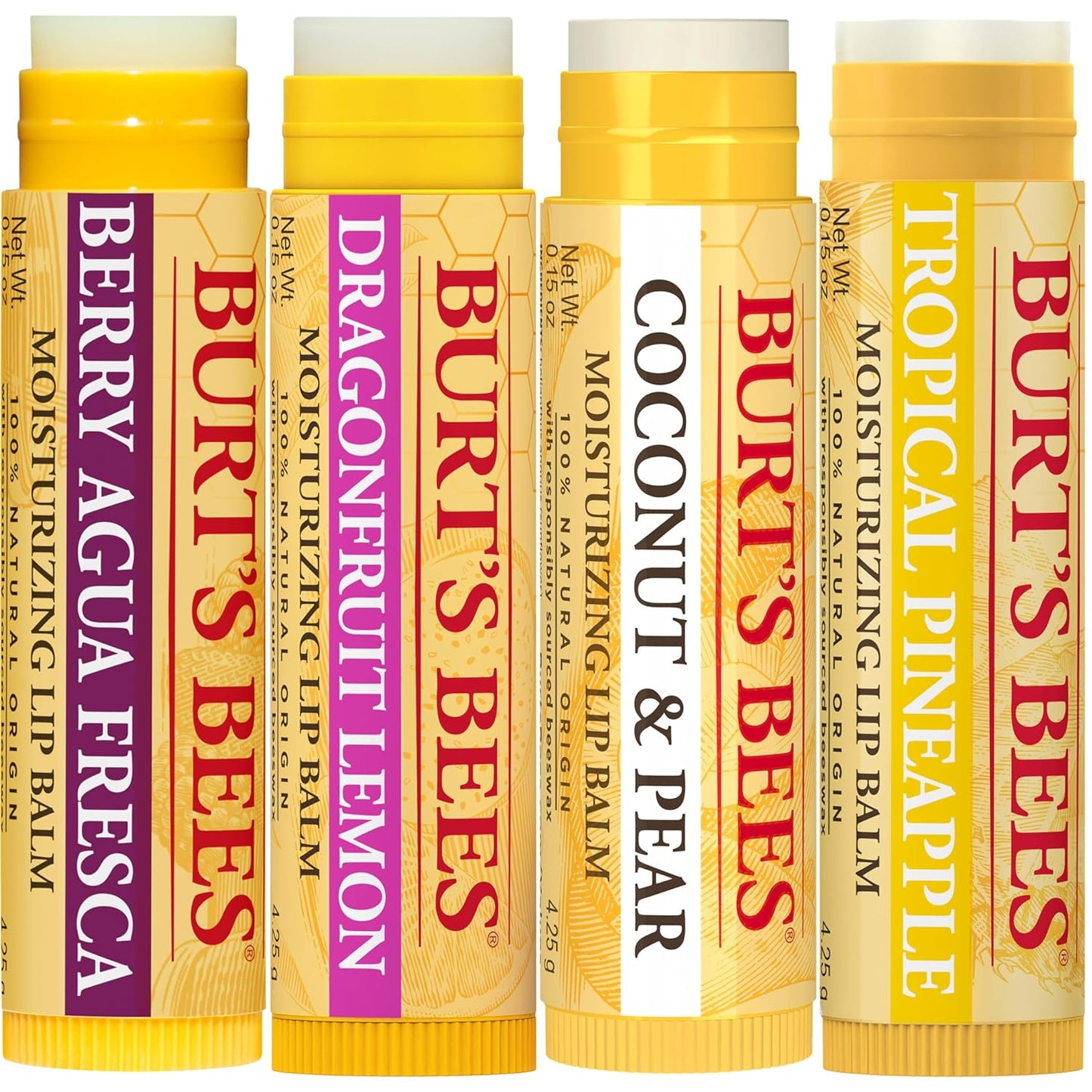 【追跡可能海外メール便】Burt's Bees 100% Natural Moisturizing Lip Balm 0.15 oz. pack of 4 (Tropical ) バーツビーズ リップバーム 4本セット(トロピカル) 4.25g×4本