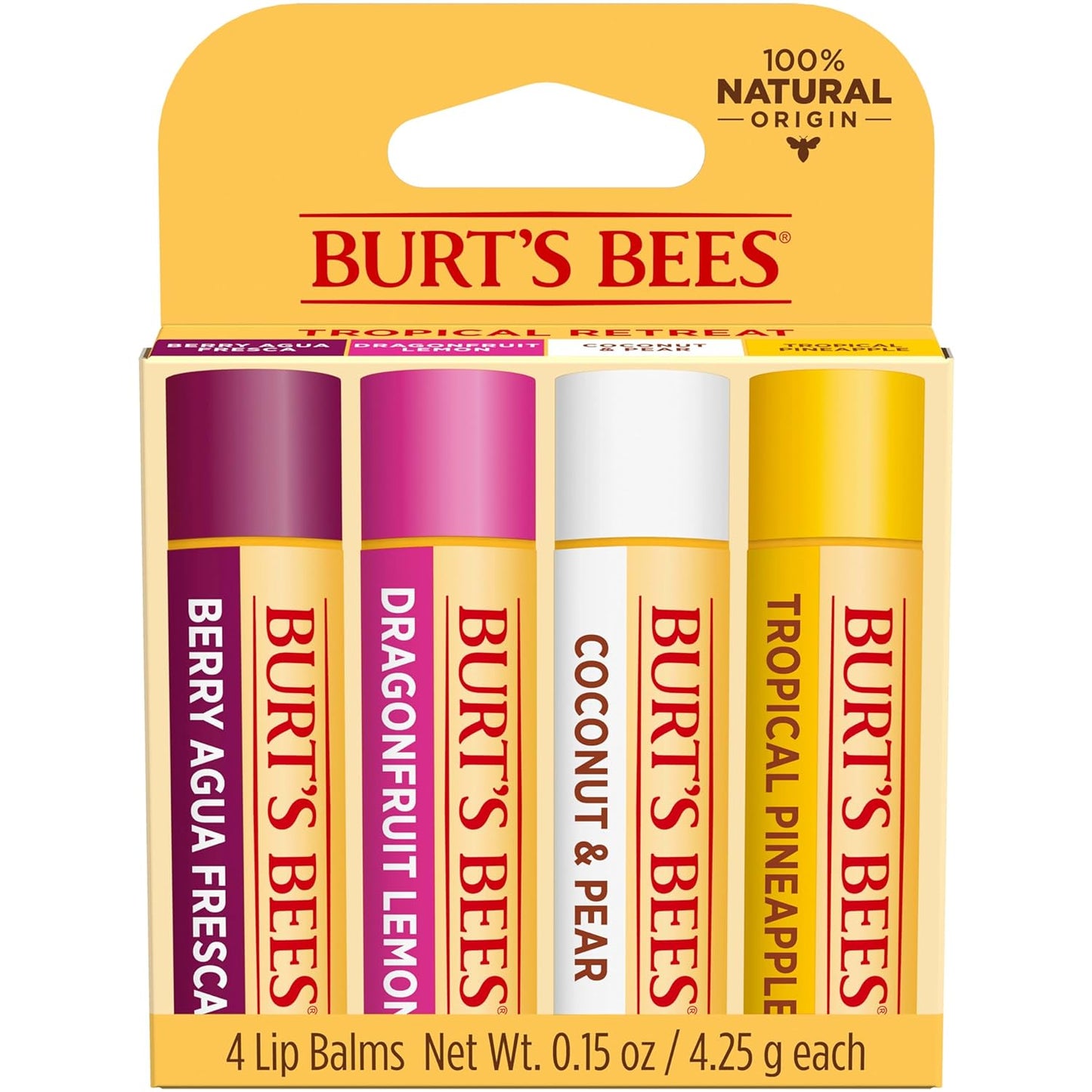 【追跡可能海外メール便】Burt's Bees 100% Natural Moisturizing Lip Balm 0.15 oz. pack of 4 (Tropical ) バーツビーズ リップバーム 4本セット(トロピカル) 4.25g×4本