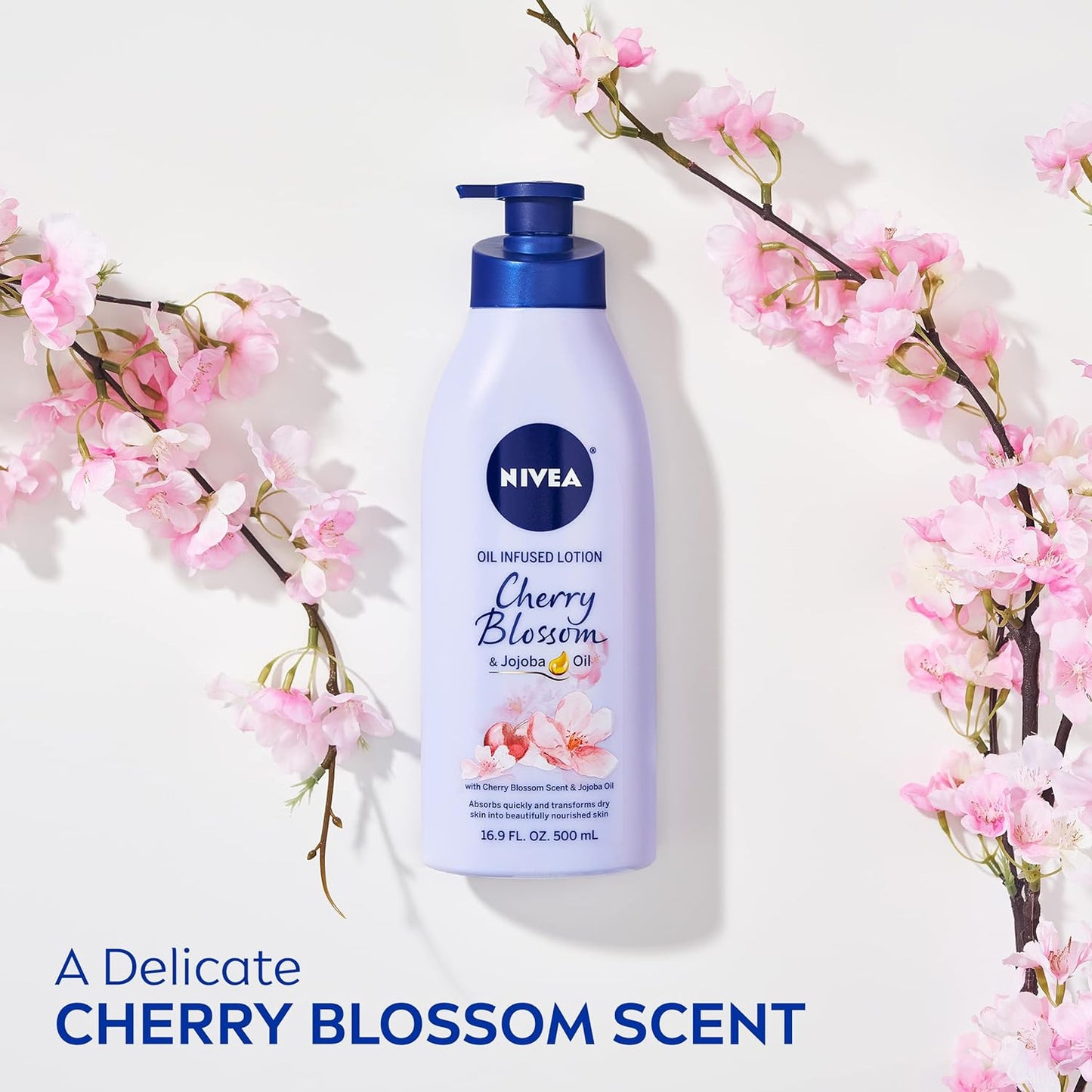 【エクスプレス便】Nivea Oil Infused Body Lotion Cherry Blossom Lotion with Jojoba Oil Moisturizing Body Lotion for Dry Skin 16.9oz ニベア オイル ボディローション チェリーブロッサムローション ホホバオイル配合 500ml