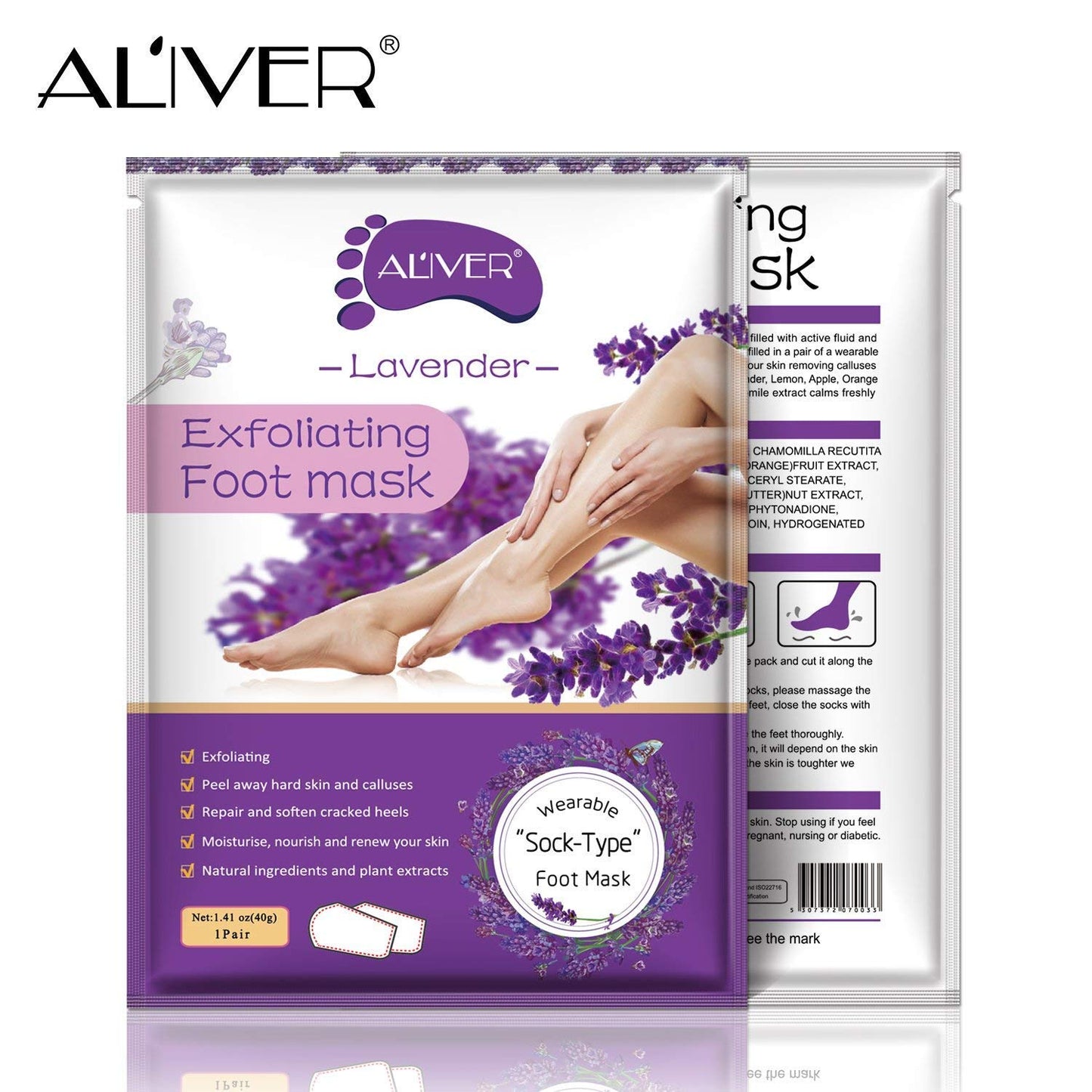 【追跡可能海外メール便】ALIVER Foot Peel Mask Exfoliator Peel Off Calluses Dead Skin Callus Remover Lavender1.41oz×3 Pack アリバー フットピールマスク エクスフォリエーター 足の角質 古い皮膚 ラベンダー40g×3パック