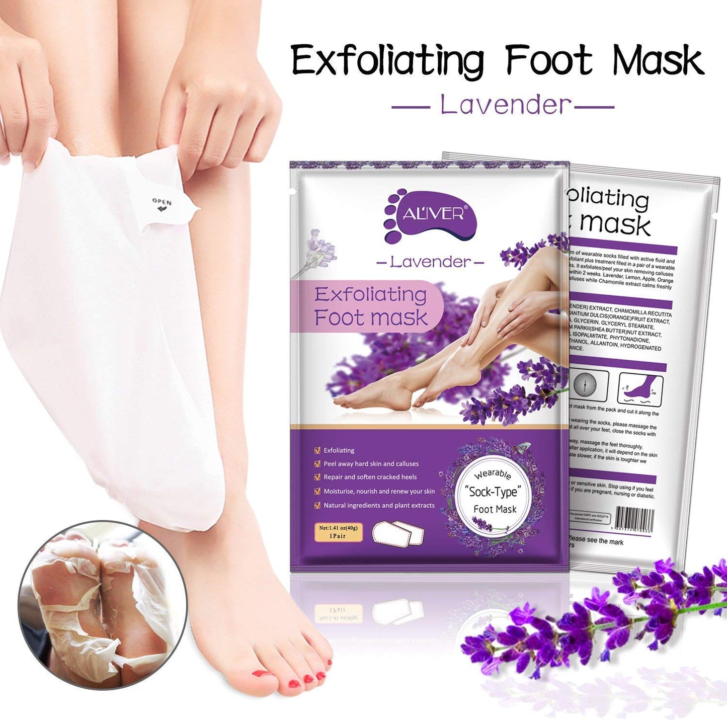 【追跡可能海外メール便】ALIVER Foot Peel Mask Exfoliator Peel Off Calluses Dead Skin Callus Remover Lavender1.41oz×3 Pack アリバー フットピールマスク エクスフォリエーター 足の角質 古い皮膚 ラベンダー40g×3パック