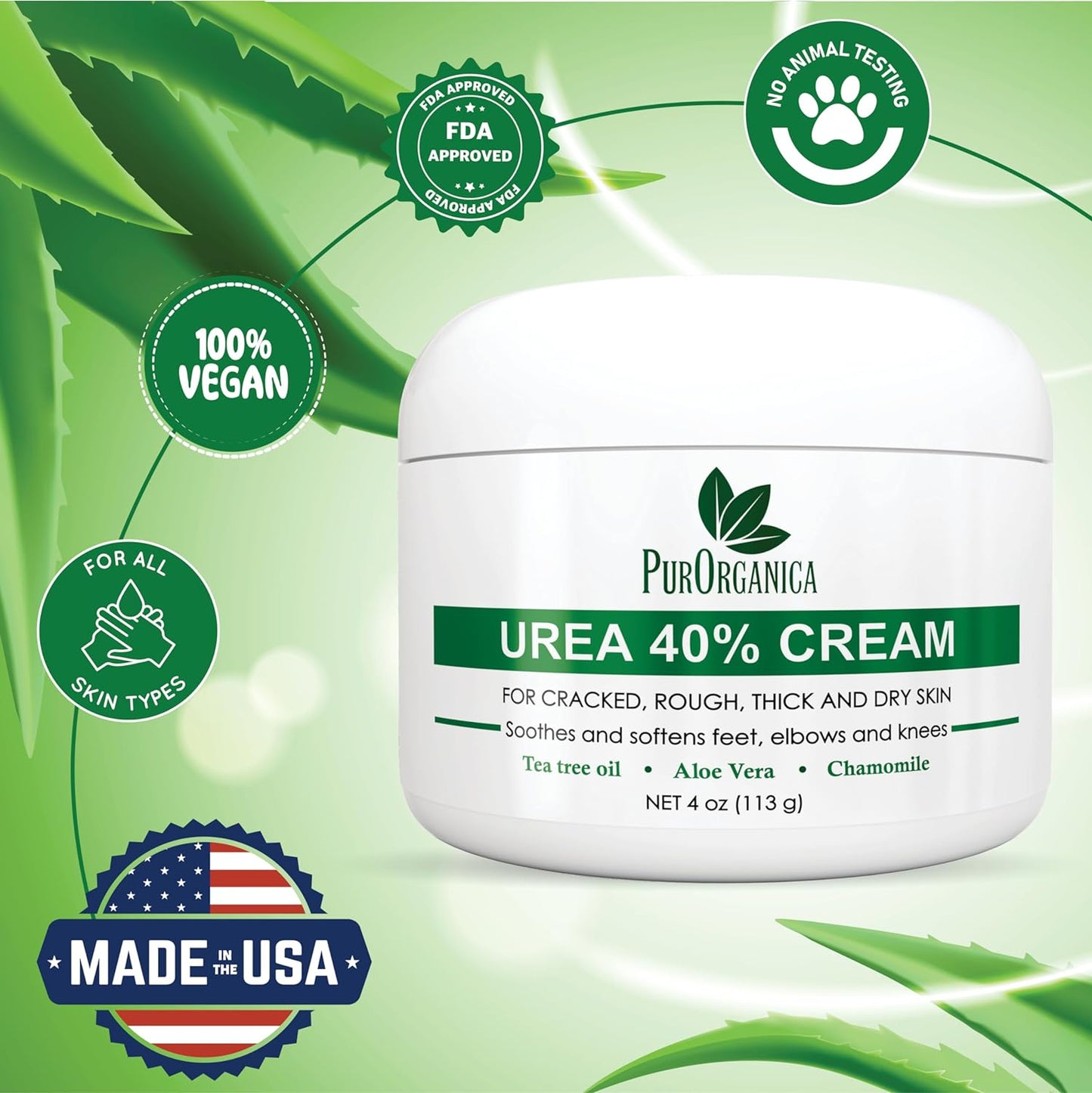 【エクスプレス便】PurOrganica Urea 40% Foot Cream Callus and Dead Skin Remover For Feet Elbows Hands and Knees 4ozピュアオーガニカ 尿素40%フットクリーム 足の角質および古い角質ケア 113g