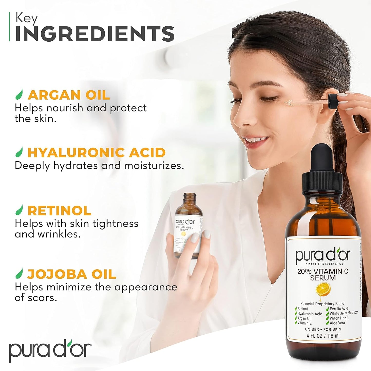 【エクスプレス便】PURA D'OR 20% ビタミンC美容液 ヒアルロン酸&レチノール Vitamin C Serum Hyaluronic Acid & Retinol Maximum Strength Formula (4oz / 118mL) ダークスポット にきび