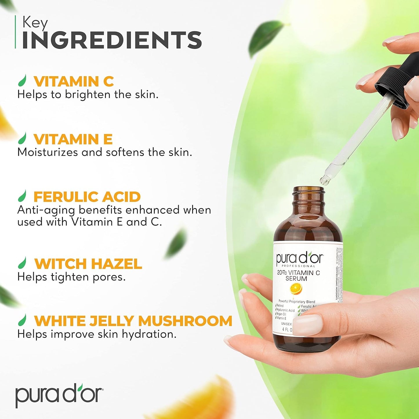 【エクスプレス便】PURA D'OR 20% ビタミンC美容液 ヒアルロン酸&レチノール Vitamin C Serum Hyaluronic Acid & Retinol Maximum Strength Formula (4oz / 118mL) ダークスポット にきび