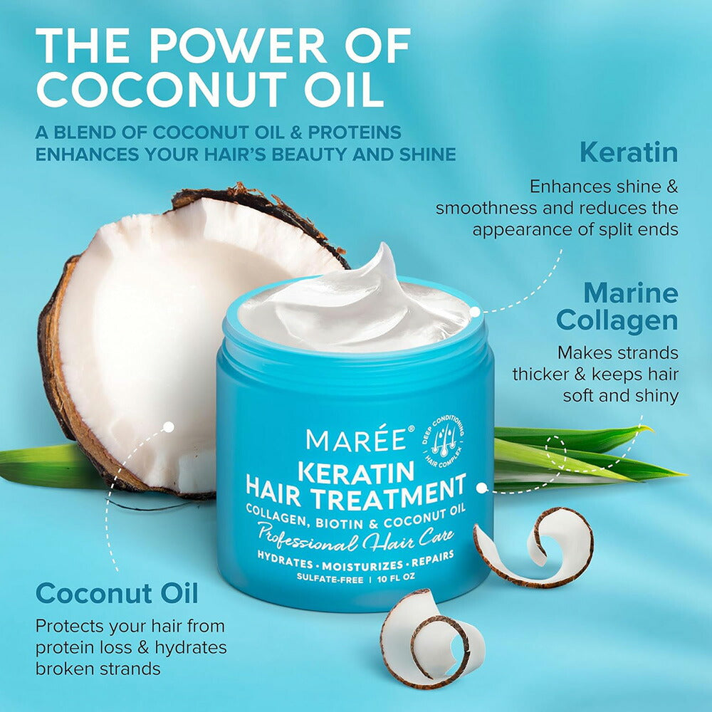 【エクスプレス便】MAREE Deep Hair Mask & Conditioner 10oz MAREE ディープヘアマスク & コンディショナー283g ココナッツオイル ケラチン ビオチン ヘアケア トリートメント 傷み
