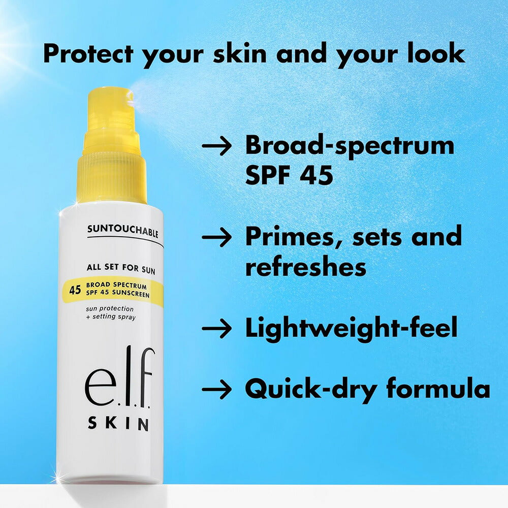 【追跡可能海外メール便】e.l.f. SKIN All Set For Sun SPF 45 Setting Spray 2oz エルフ SPF 45 セッティングスプレー 60ml メイクキープ 日焼け止め