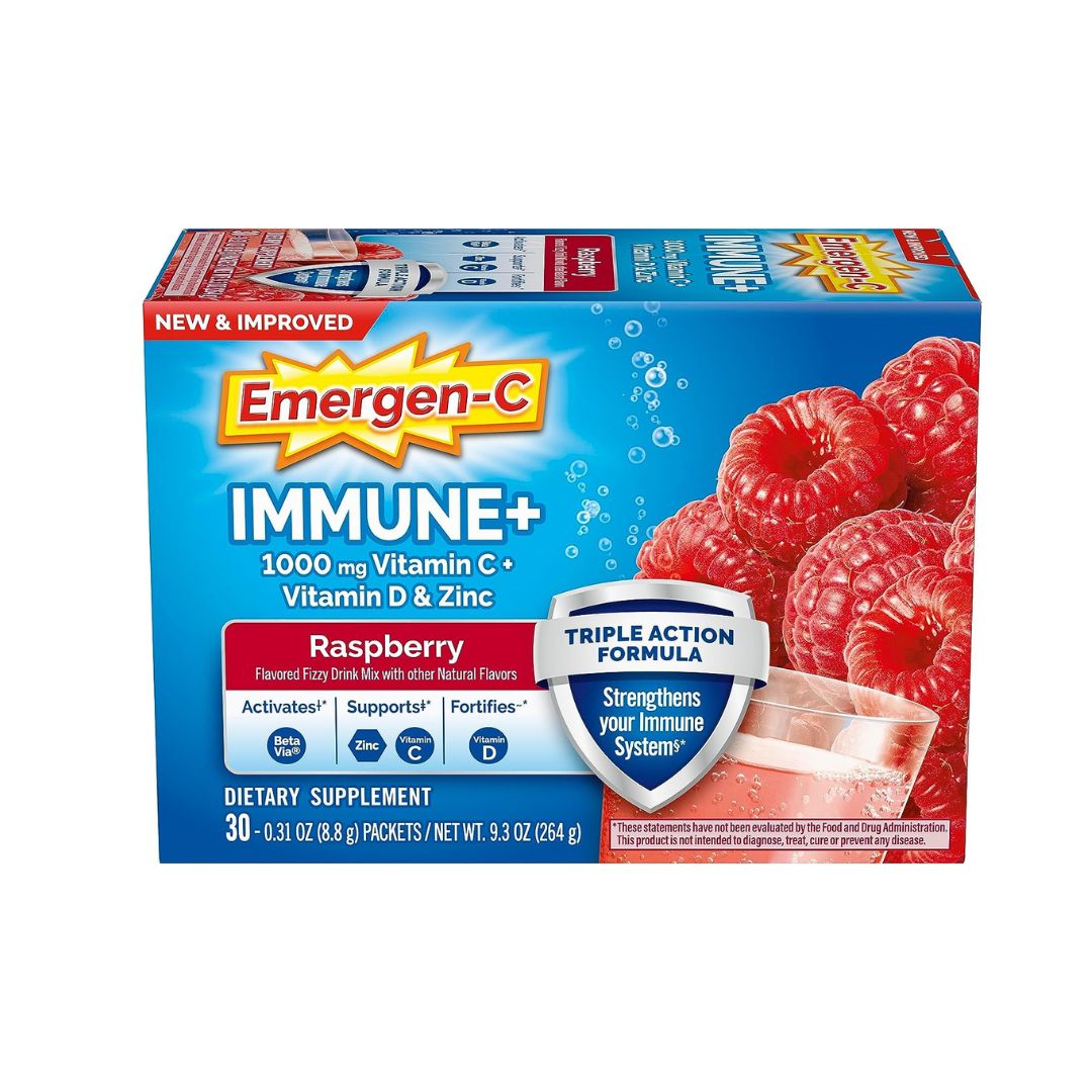 【エクスプレス便】Emergen-C Immune+ Triple Action Immune Support Powder Raspberry 30 Count 9.3ozビタミンCパウダー 免疫サポート ラズベリー味 サプリメント 264g