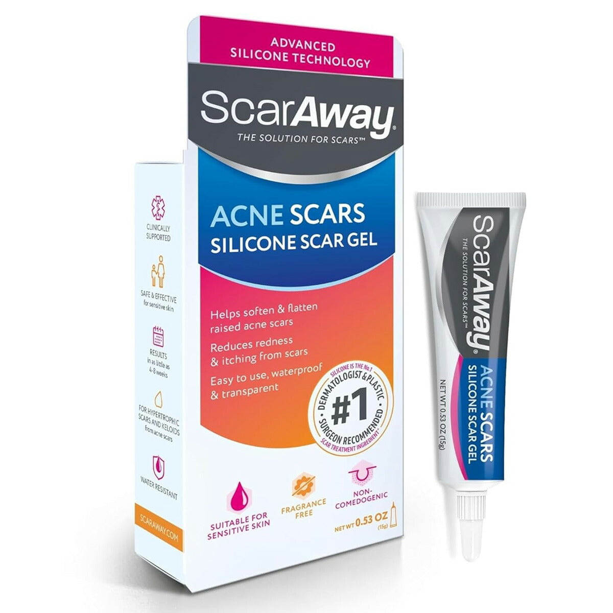 【追跡可能海外メール便】ScarAway Acne Scar Treatment Clear Silicone Scar Gel 0.53oz スカーアウェイ ニキビ跡 トリートメント 15g