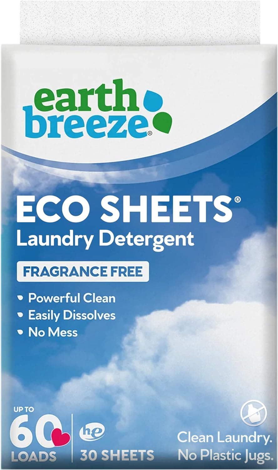 【追跡可能海外メール便】Earth Breeze Laundry Detergent Sheets Fragrance-Free 60 Loads 30 Detergent Sheets 4.16ozアースブリーズ 洗濯洗剤シート 無香料 60回分 30シート 118g