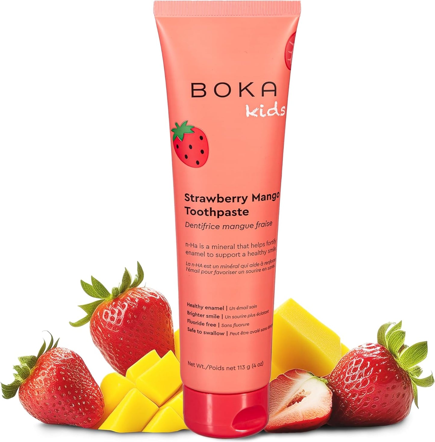 【追跡可能海外メール便】Boka Fluoride Free Toothpaste for Adult, Kids Strawberry Mango Flavor 4oz ボカ フッ素不使用歯磨き粉 大人・子供用 ストロベリーマンゴーフレーバー 113g