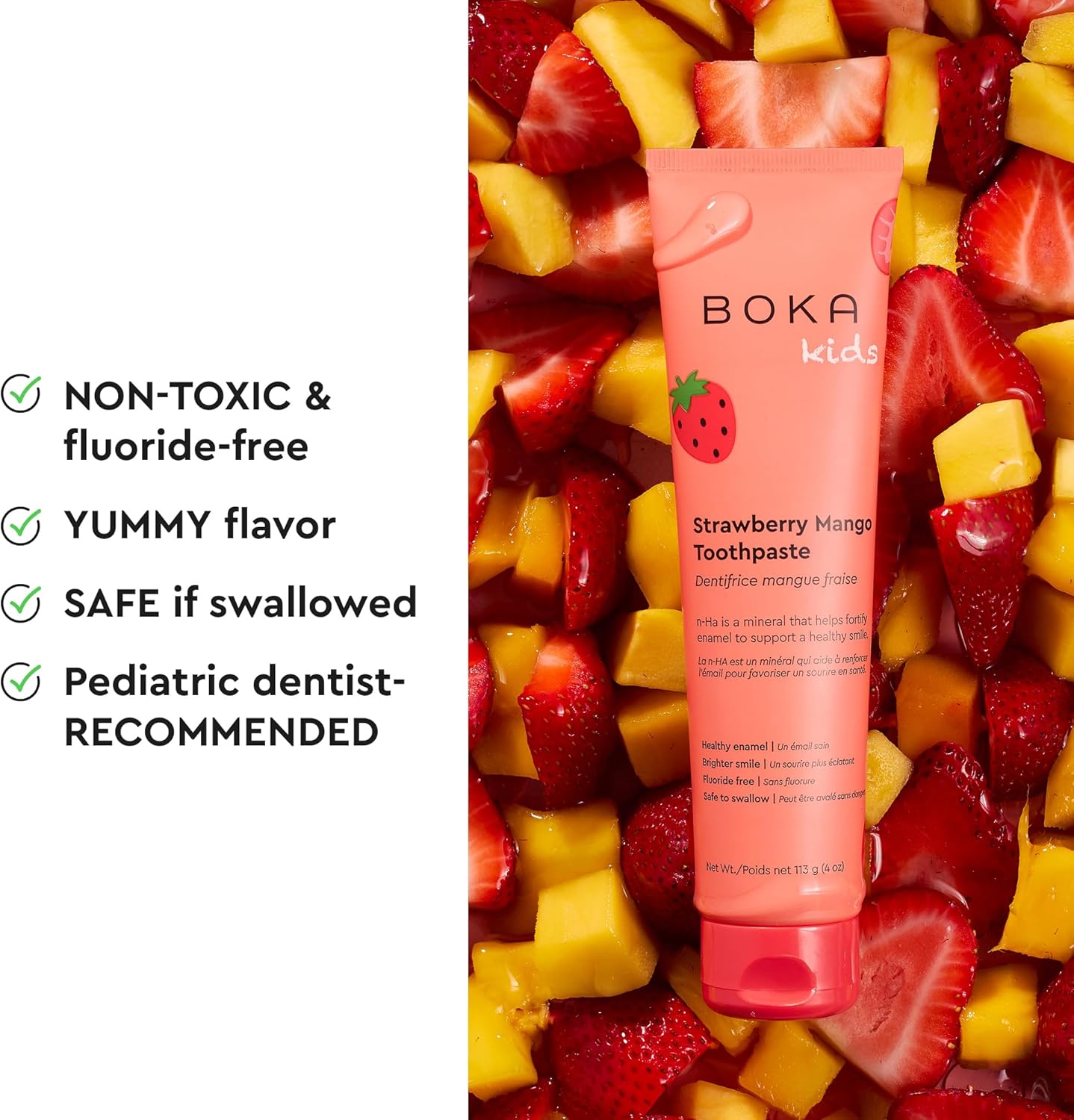 【追跡可能海外メール便】Boka Fluoride Free Toothpaste for Adult, Kids Strawberry Mango Flavor 4oz ボカ フッ素不使用歯磨き粉 大人・子供用 ストロベリーマンゴーフレーバー 113g