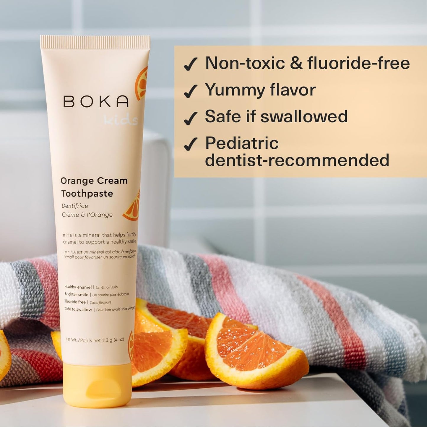 【追跡可能海外メール便】Boka Fluoride Free Toothpaste- Nano Hydroxyapatite for Adult, Kids Orange Cream Flavor 4oz ボカ フッ素不使用歯磨き粉 大人・子供用 オレンジクリームフレーバー 113g