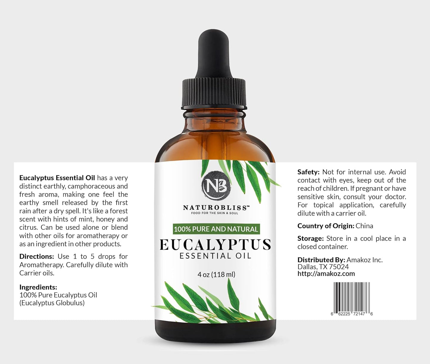 【エクスプレス便】NaturoBliss 100% Pure Natural Undiluted Eucalyptus Essential Oil 4oz アロマオイル ナチュロブリス 100%ピュア ナチュラル 未希釈 ユーカリ エッセンシャルオイル 118ml