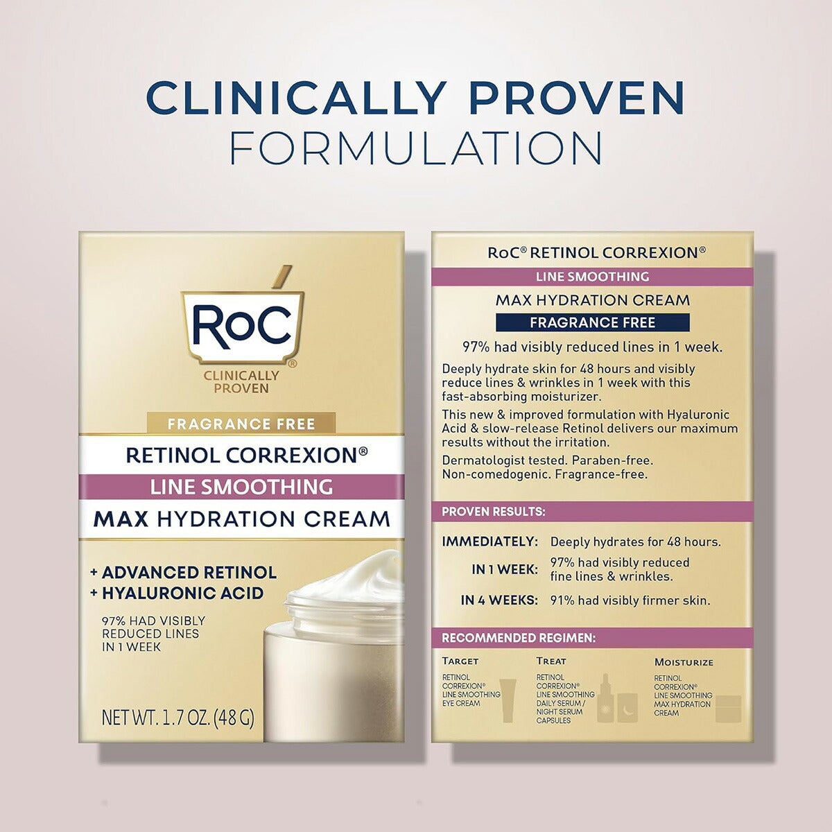 【エクスプレス便】RoC Retinol Correxion Max Daily Hydration Daily Face Moisturizer Fragrance-Free 1.7oz レチノール・ヒアルロン酸配合クリーム 加齢 予防 エイジングケア 無香料