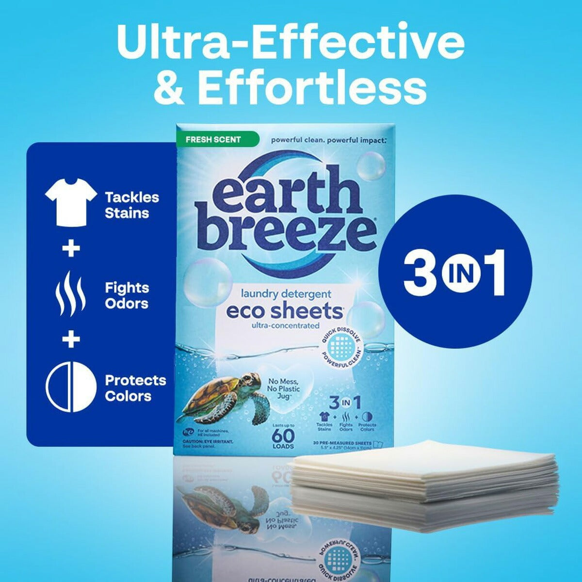 【追跡可能海外メール便】Earth Breeze Laundry Detergent Sheets Fresh Scent 60 Loads30 Detergent Sheets 4.16ozアースブリーズ 洗濯洗剤シート さわやかな香り 60回分 30シート 118g