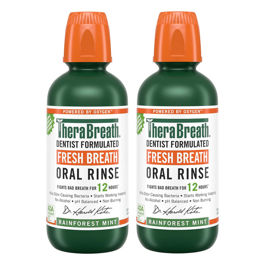 【エクスプレス便】 【2本セット】TheraBreath Fresh Breath Mouthwash, Rainforest Mint, Alcohol-Free, 12 hours, 16 Fl Oz　セラブレス フレッシュブレス オーラルリンス レインフォレストミント