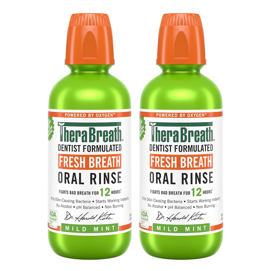 【エクスプレス便】 【2本セット】TheraBreath Fresh Breath Mouthwash, Mild Mint, Alcohol-Free, 12 hours, 16 Fl Oz　セラブレス フレッシュブレス オーラルリンス マイルドミント