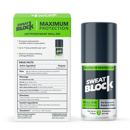 【追跡可能海外メール便】SweatBlock Antiperspirant Roll-on Maximum Protection 1.2oz<br>スウェットブロック 制汗剤 ロールオン マキシマムプロテクション<br>ロールオン　男性用　女性用　ワキガ対策　汗の悩み