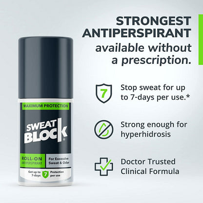 【追跡可能海外メール便】SweatBlock Antiperspirant Roll-on Maximum Protection 1.2oz<br>スウェットブロック 制汗剤 ロールオン マキシマムプロテクション<br>ロールオン　男性用　女性用　ワキガ対策　汗の悩み