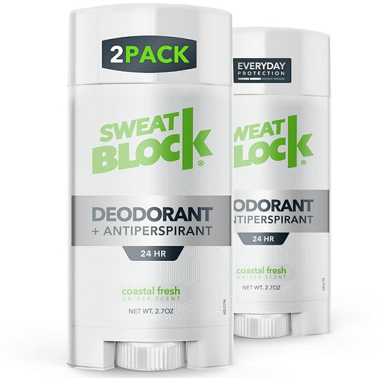 【エクスプレス便】【お得な2本セット】SweatBlock Deodorant Antiperspirant Coastal Fresh Scent, 2.7oz　(2 Pack)<br>スウェットブロック デオドラント 制汗剤 コースタルフレッシュ（2本セット）<br>男性用　スティックタイプ　汗　ワキガ対策