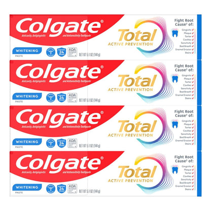 【エクスプレス便】【 お得な4本セット】コルゲート トータル ホワイトニング 歯磨き粉  白い歯 知覚過敏 着色汚れ除去 ミント味 Colgate Total Whitening Toothpaste with Fluoride Mint, 5.1 ounces (4 Pack)