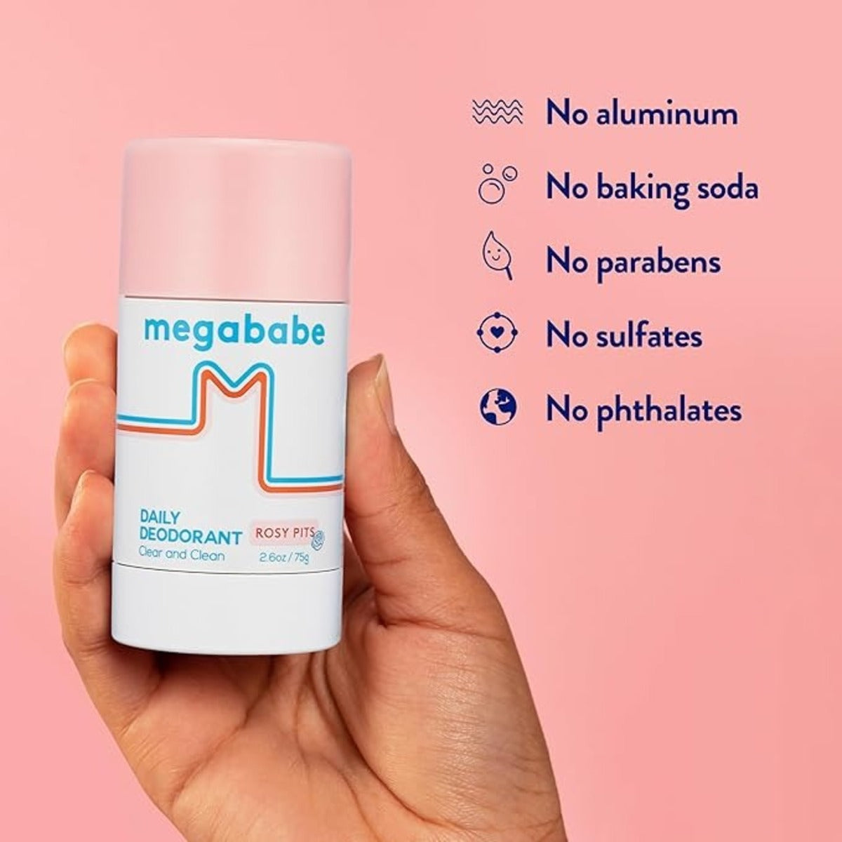 【追跡可能海外メール便】メガベイブ Megababe ロージーピッツ ナチュラル デオドラント 2.6oz 海外 デオドラント スティック 敏感肌 アルミニウムフリー 72時間 持続 香りケア