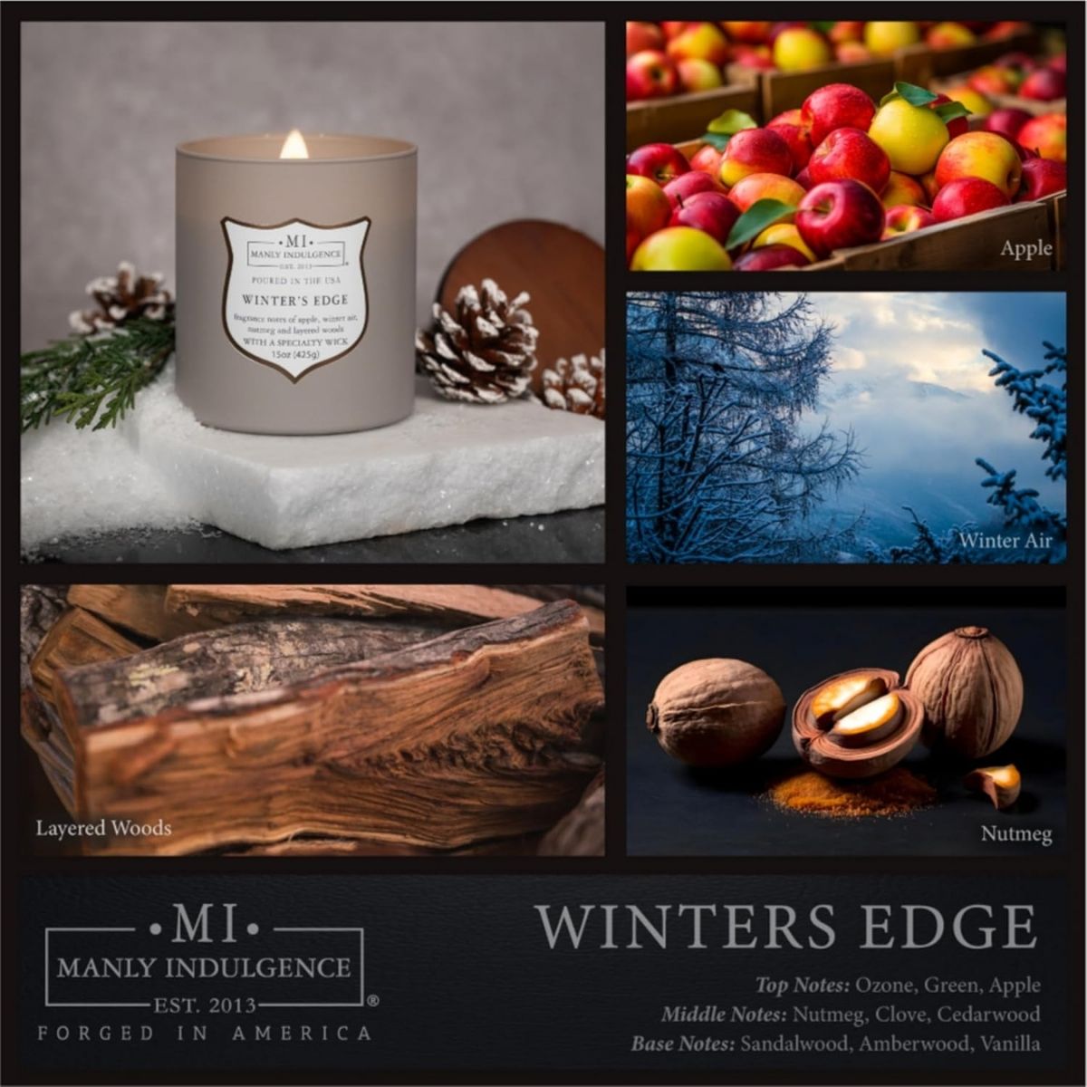 【エクスプレス便】Manly Indulgence  ウッドウィック キャンドル ウィンターズエッジ 425g Manly Indulgence Winters Edge Scented Candles for Men Wooden Wick 15 oz ウッディ スパイシー 男性向け ギフト 上質 落ち着いた香り