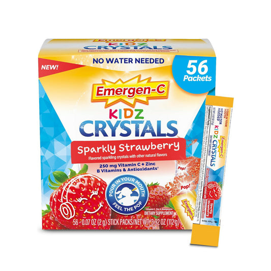 【エクスプレス便】Emergen-C Kidz Crystals, On-the-Go Emergen-C Immune Support Sparkly Strawberry 56 Stick Packs <br> エマージェンC キッズ クリスタル（携帯用） イミューンサポート   スパークリー ストロベリー味／スティックタイプ 56包入り