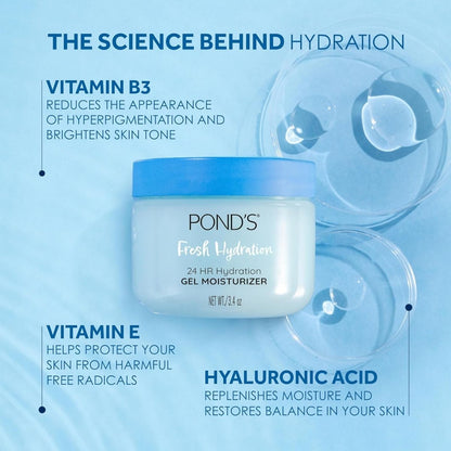 【エクスプレス便】POND'S ジェルフェイスモイスチャライザー ヒアルロン酸・ビタミンE＆B3配合 POND'S Hyaluronic Acid, Vitamin E & B3 Gel Face Moisturizer For 24 hour 3.4 oz 保湿クリーム