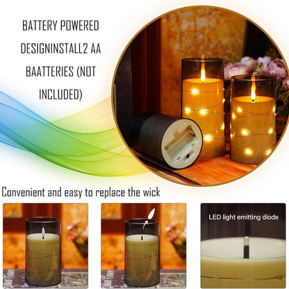 【エクスプレス便】Kakoya LEDキャンドル  3本セット グレー アクリル製 星入りライト内蔵・電池式 Kakoya Flameless LED Candles with Timer 3 Pc Flickering Battery Operated Candles Grey