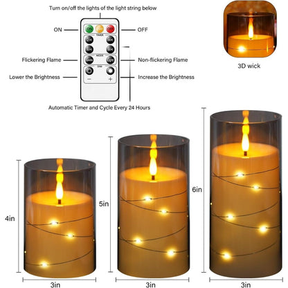 【エクスプレス便】Kakoya LEDキャンドル  3本セット グレー アクリル製 星入りライト内蔵・電池式 Kakoya Flameless LED Candles with Timer 3 Pc Flickering Battery Operated Candles Grey