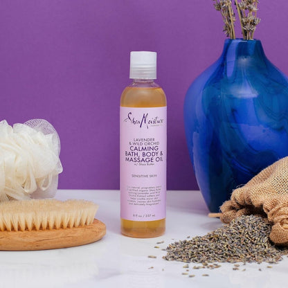 【エクスプレス便】SheaMoisture バス・ボディ・マッサージオイル ラベンダー＆ワイルドオーキッド 237ml SheaMoisture Bath Body and Massage Oil Lavender Wild Orchid Calming Moisturizer for Sensitive Skin 8 oz 敏感肌