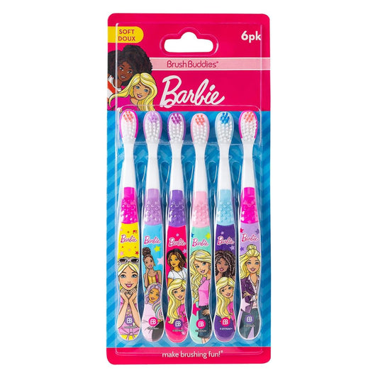 【追跡可能海外メール便】Barbie  バービー キッズ用歯ブラシ 6本セット｜Brush Buddies Barbie Toothbrush｜やわらか毛・子ども用歯ブラシ・ソフトブラシ