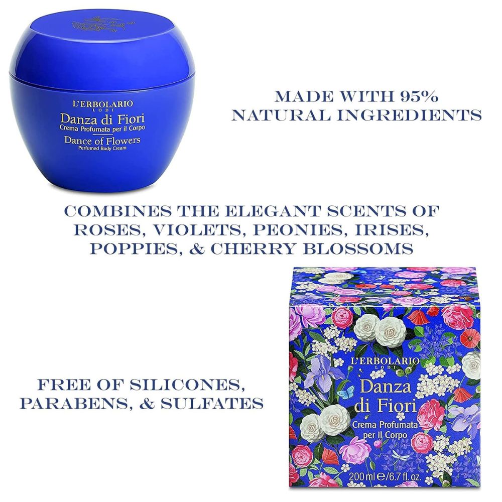 【エクスプレス便】L'Erbolario パフュームド ボディクリーム ダンス・オブ・フラワーズ 200ml  L'Erbolario Perfumed Body Cream Nourishing Floral Blend Dance of Flowers 6.7 oz ボディバター 保湿クリーム フローラル