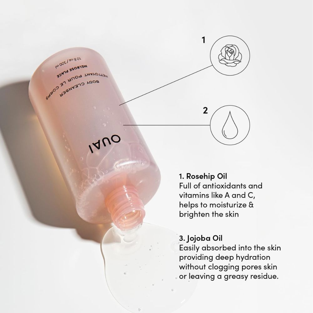 【エクスプレス便】OUAI ボディウォッシュ メルローズプレイス 300ml ウェ Body Cleanser Melrose Place 10 Fl Oz  ホホバオイル ローズヒップオイル 配合 保湿 乾燥 フローラルの香り