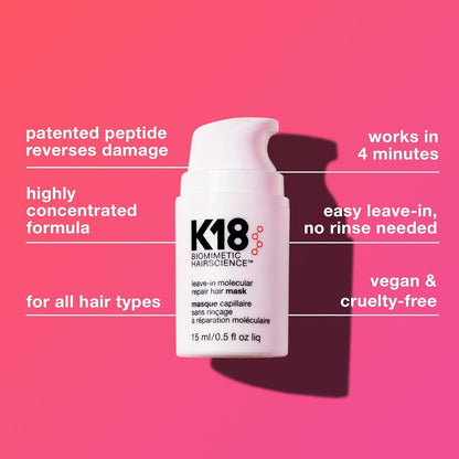 【エクスプレス便】K18 リーブイン モレキュラー ヘアマスク  ケーエイティーン Leave-In Molecular Hair Mask 15ml ダメージケア カラーダメージ 乾燥ヘア うるおい髪 ミニサイズ