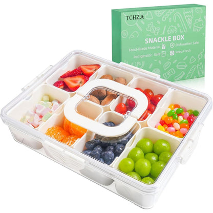 【エクスプレス便】Snackle Box スナックルボックス 小分け タッパ コンテナ 大容量 8仕切り 蓋付き 持ち手付き クリア 収納 トレー お菓子 ケース フルーツ 仕切り付き 弁当箱 ピクニック 車内 旅行 便利グッズ Snackle Box Container, Dishwasher Safety