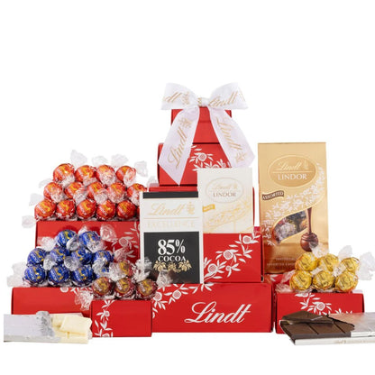 【エクスプレス便】クリスマス お歳暮 Lindt リンツ チョコレート ゴールデンタワー 5段 ギフトセット LINDOR トリュフ 詰め合わせ ミルク ダーク ホワイト 85％カカオ  プレゼント お祝い バレンタイン ホリデーギフト Lindt Chocolate Golden Tower