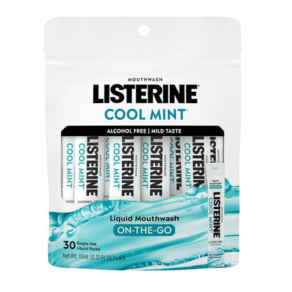 【エクスプレス便】Listerine On-The-Go リステリン アルコールフリー 携帯用マウスウォッシュ クールミント 個包装 30包 口臭対策 トラベルサイズ  Cool Mint Alcohol Free Mouthwash Packets