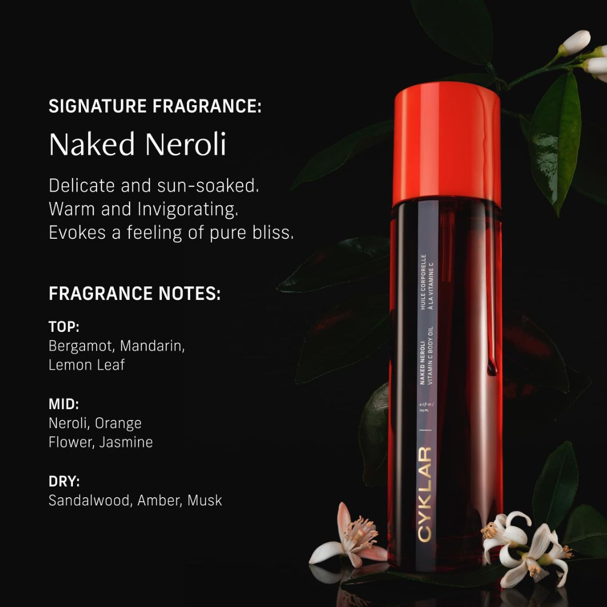 【エクスプレス便】CYKLAR ビタミンCボディオイル ネロリの香り 124ml CYKLAR Vitamin C Body Oil for Women and Men Moisturizing Naked Neroli Body Serum 4.2 Fl Oz ユニセックス  保湿ボディセラム