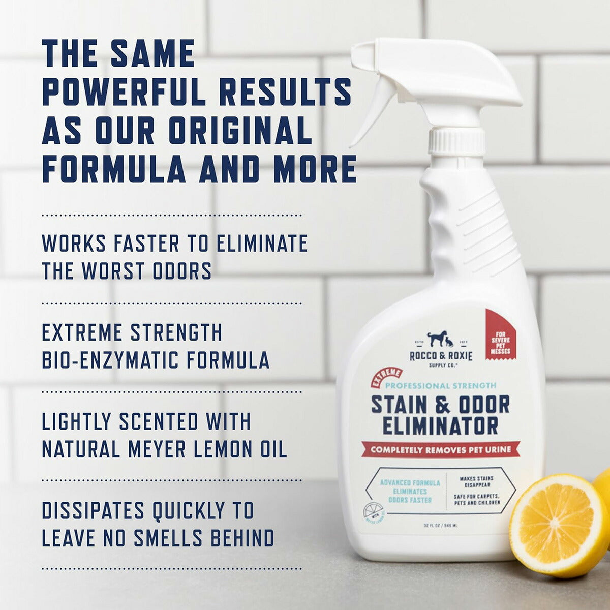 【エクスプレス便】Rocco & Roxie エクストリーム ステイン＆オドー エリミネーター レモンの香り 32fl oz ロッコ＆ロキシー Rocco & Roxie Extreme Stain & Odor Eliminator ペット用 酵素クリーナー 強力消臭 しみ汚れ対策 カーペット・室内用