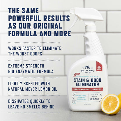 【エクスプレス便】Rocco & Roxie エクストリーム ステイン＆オドー エリミネーター レモンの香り 32fl oz ロッコ＆ロキシー Rocco & Roxie Extreme Stain & Odor Eliminator ペット用 酵素クリーナー 強力消臭 しみ汚れ対策 カーペット・室内用