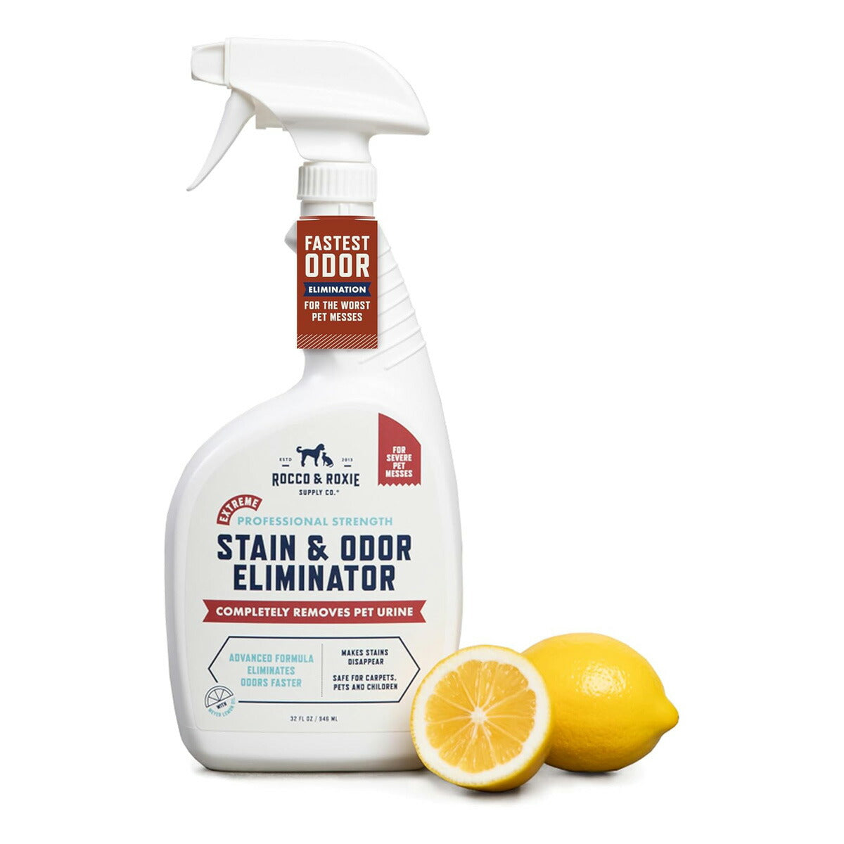 【エクスプレス便】Rocco & Roxie エクストリーム ステイン＆オドー エリミネーター レモンの香り 32fl oz ロッコ＆ロキシー Rocco & Roxie Extreme Stain & Odor Eliminator ペット用 酵素クリーナー 強力消臭 しみ汚れ対策 カーペット・室内用