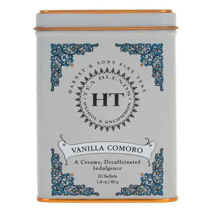 【追跡可能海外メール便】Harney & Sons ハーニー＆サンズ デカフェ バニラ コモロ 紅茶 20袋 缶入り カフェイン控えめ バニラ風味 ティー Harney & Sons Tea Decaffeinated, Great Present Idea, Vanilla Comoro, 1.4 oz Tin (20 Sachets)